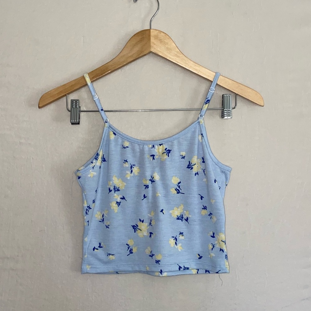 ❌SOKD❌Ivy & Main Blue & Yellow Floral Cropped Tank Top - Picture 6 of 6
